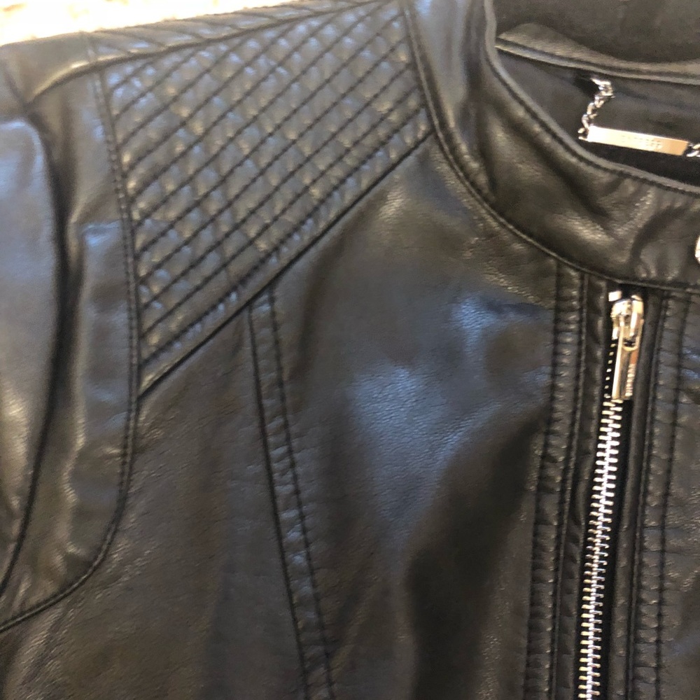 Faux Leather Motto Jacket